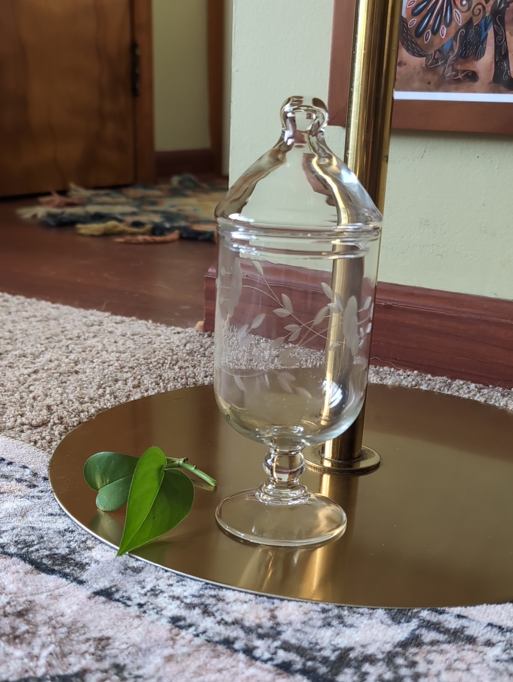 Princess House Heritage Clear Etched Crystal Glass  Candy Dish with Lid
